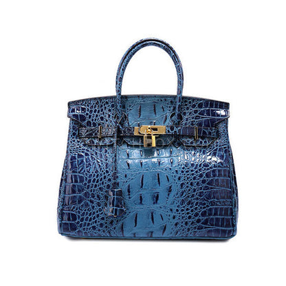 Crocodile Pattern Lock Leather Satchel