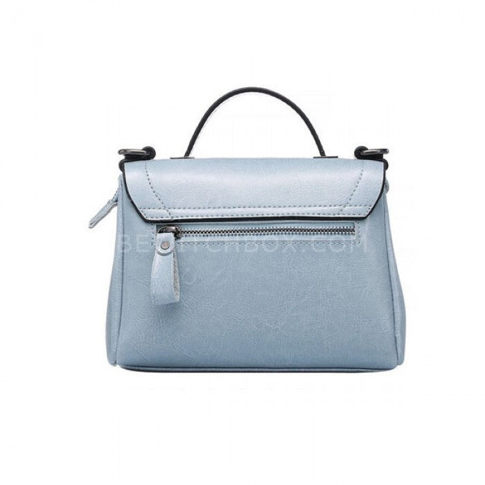 Blue Cowhide Leather Lock Crossbody Bag