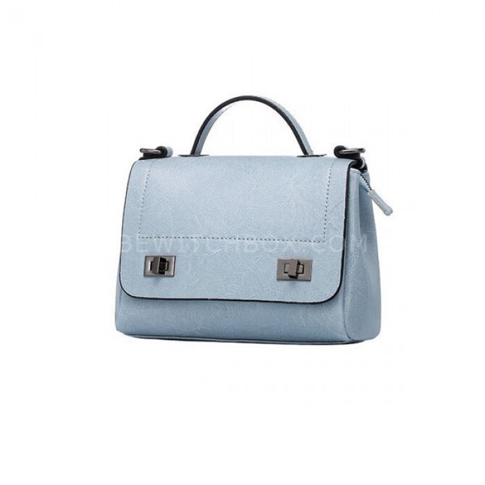 Blue Cowhide Leather Lock Crossbody Bag