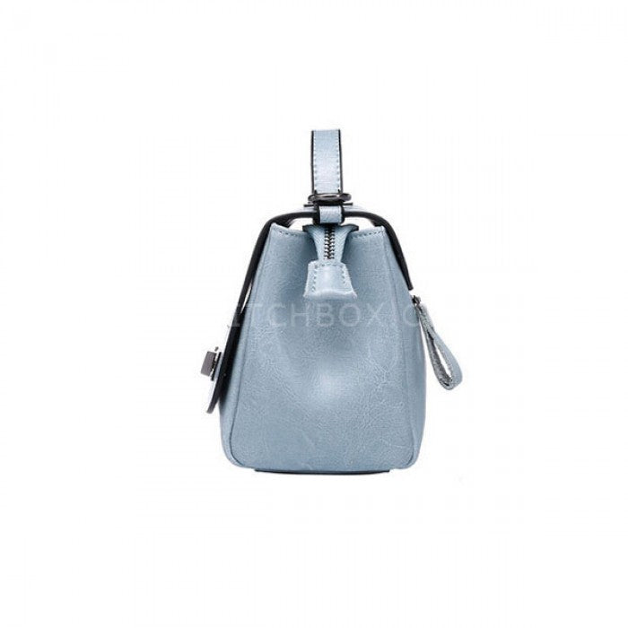 Blue Cowhide Leather Lock Crossbody Bag