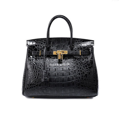 Crocodile Pattern Lock Leather Satchel