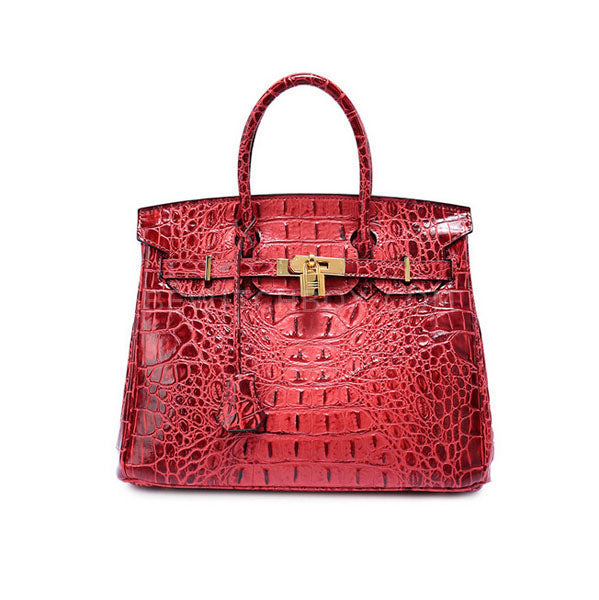 Crocodile Pattern Lock Leather Satchel